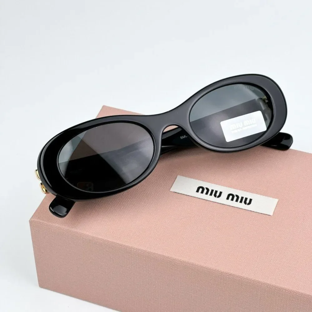 NEW Miu Miu MU06ZS 1AB5S0 Black Dark Grey Oval Unisex Sunglasses MU 06ZS